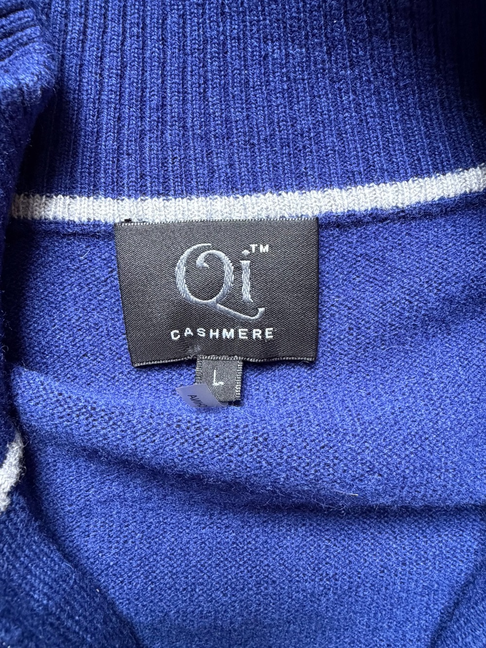 Qi Cashmere Men's Royal Blue 100% Cashmere Quarter Zip Sweater Size Large - Picture 2 of 7